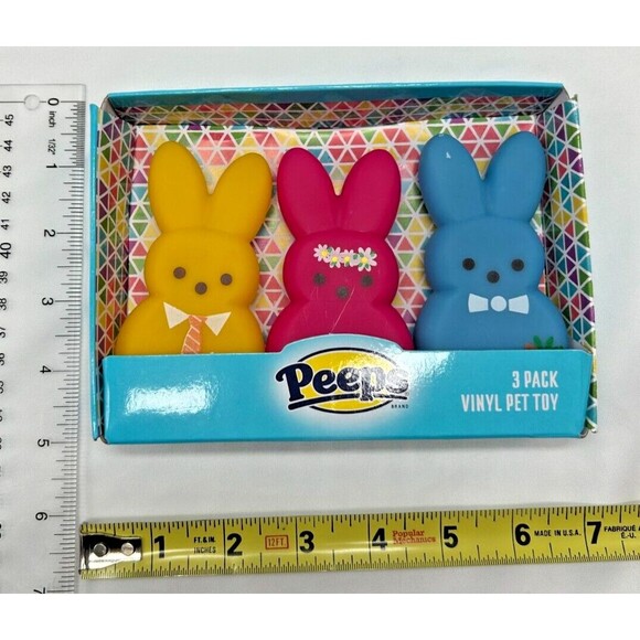 PEEPS FOR PETS~Pack of 3 Dress-Up Bunnies/Rabbits ~ 4" Squeaky Dog Toys~ Easter! - Picture 4 of 4